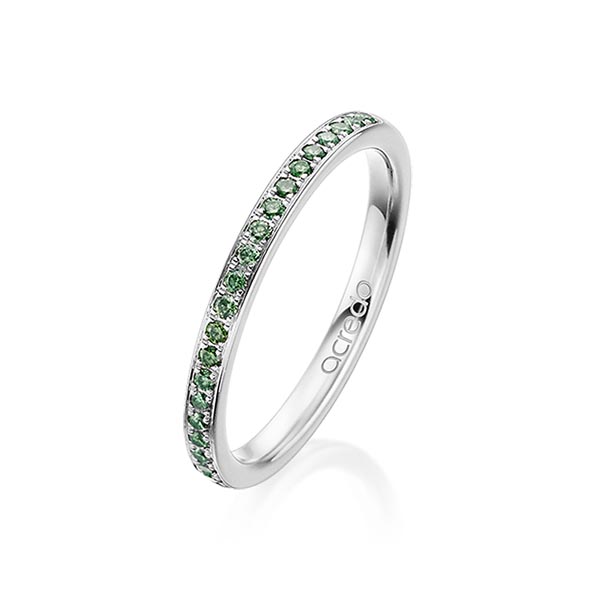 klassischer Memoire-Trauring/Ehering in Weißgold 585 halbausgefasst mit zus. 0,21 ct. Brillant Apple Green von acredo