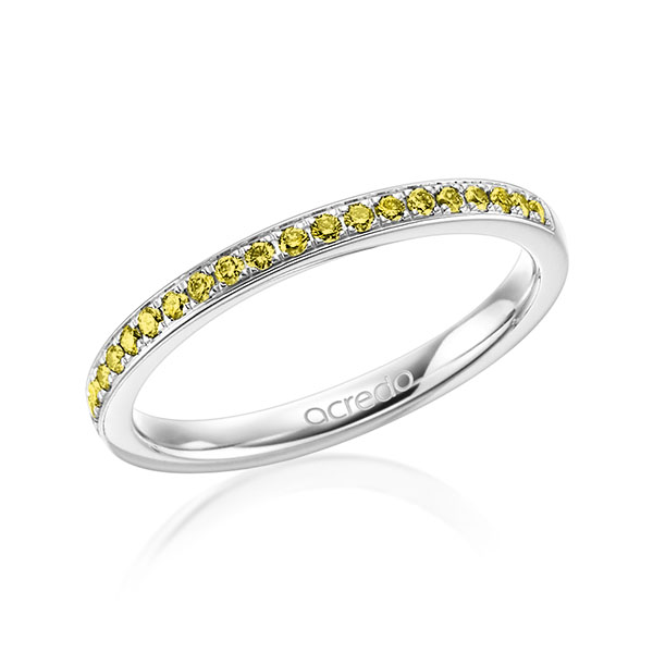 klassischer Memoire-Trauring/Ehering in Weißgold 585 halbausgefasst mit zus. 0,21 ct. Brillant gelb von acredo