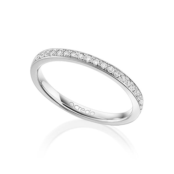 klassischer Memoire-Trauring/Ehering in Weißgold 585 halbausgefasst mit zus. 0,21 ct. Brillant tw, si von acredo