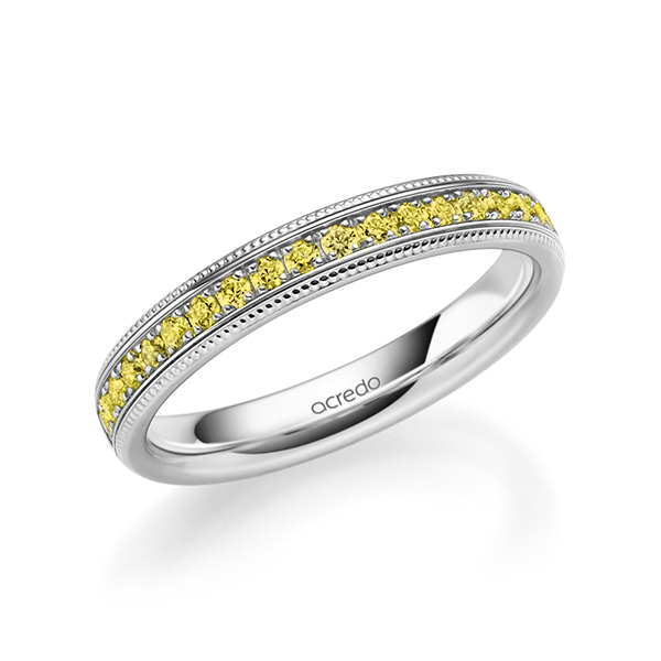klassischer Memoire-Trauring/Ehering in Weißgold 585 halbausgefasst mit zus. 0,285 ct. Brillant gelb von acredo