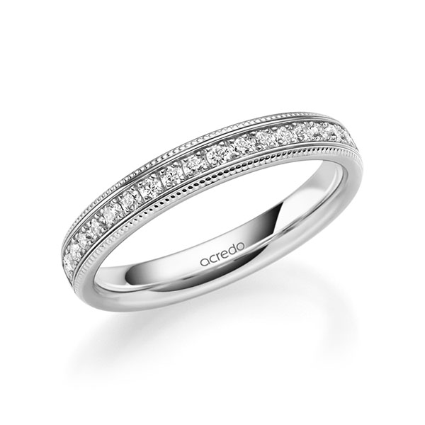 klassischer Memoire-Trauring/Ehering in Weißgold 585 halbausgefasst mit zus. 0,285 ct. Brillant tw, si von acredo