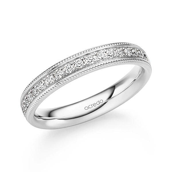 klassischer Memoire-Trauring/Ehering in Weissgold 585 halbausgefasst mit zus. 0,285 ct. Brillant tw, si von acredo