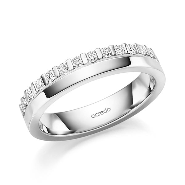 klassischer Memoire-Trauring/Ehering in Weißgold 585 halbausgefasst mit zus. 0,28 ct. tw, si von acredo