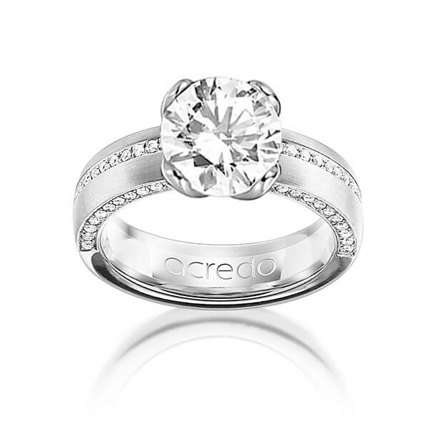 klassischer Memoire-Trauring/Ehering in Weißgold 750 halbausgefasst mit 2 ct. + zus. 0,275 ct. Brillant tw, vs von acredo