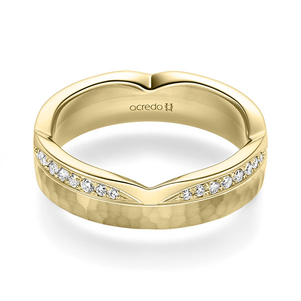 klassischer Trauring/Ehering in Gelbgold 585 , gehämmert Struktur mit zus. 0,128 ct. Brillant tw, si von acredo