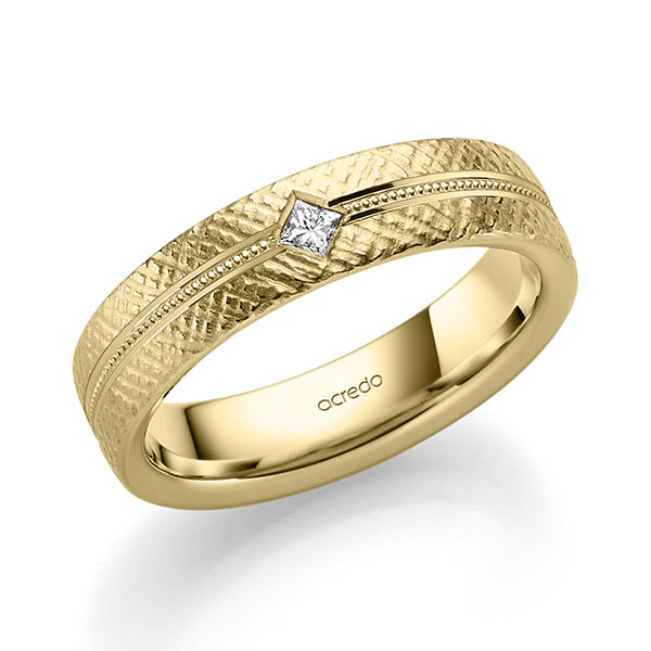 klassischer Trauring/Ehering in Gelbgold 585 mit zus. 0,05 ct. Prinzess-Diamant tw, vs von acredo - A-2411-9