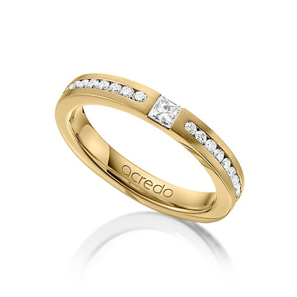 klassischer Trauring/Ehering in Gelbgold 585 mit zus. 0,72 ct. Brillant & Prinzess-Diamant tw, si von acredo - A-1241-7