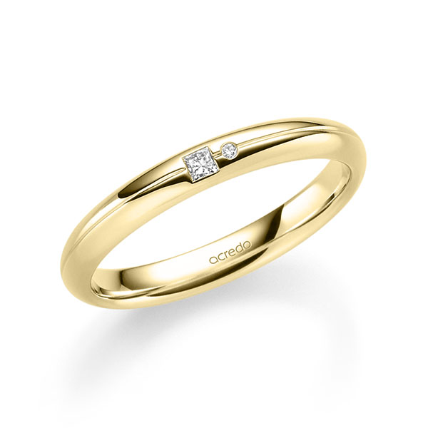 klassischer Trauring/Ehering in Gelbgold 750 mit zus. 0,035 ct. Prinzess-Diamant & Brillant tw, vs tw, si von acredo - A-2341-7