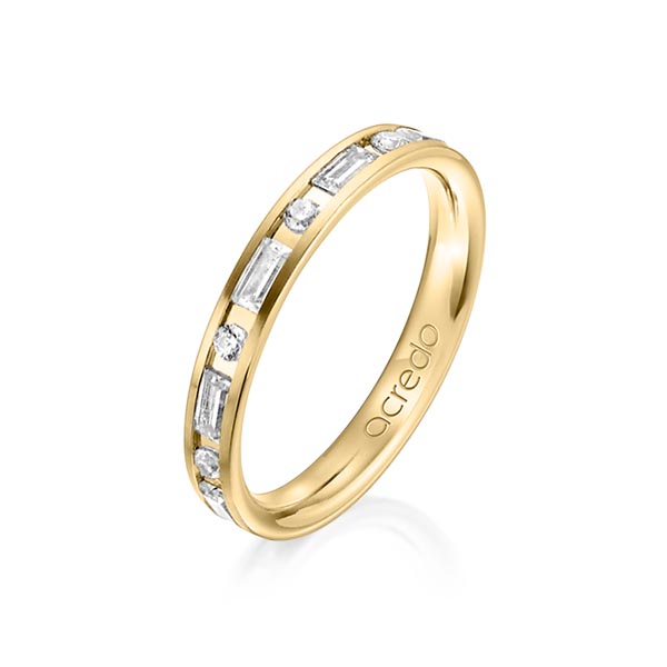 klassischer Trauring/Ehering in Gelbgold 750 mit zus. 0,765 ct. Baguette-Diamant & Brillant tw, vs tw, si von acredo