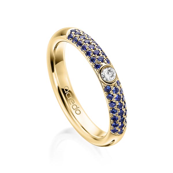 klassischer Trauring/Ehering in Gelbgold 916 mit zus. 0,416 ct. Brillant Saphir Blau (A 10) tw, si von acredo - A-1911-4 klassischer Trauring/Ehering in Gelbgold 916 mit zus. 0,416 ct. Brillant Saphir Blau (A 10) tw, si von acredo - A-1911-4