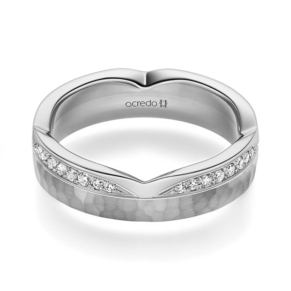 klassischer Trauring/Ehering in Graugold 585 , gehämmert Struktur mit zus. 0,128 ct. Brillant tw, si von acredo