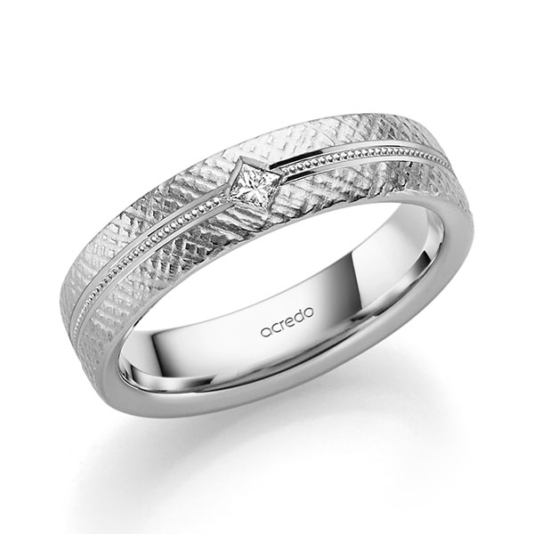 klassischer Trauring/Ehering in Palladium 950 mit zus. 0,05 ct. Prinzess-Diamant tw, vs von acredo - A-2411-11