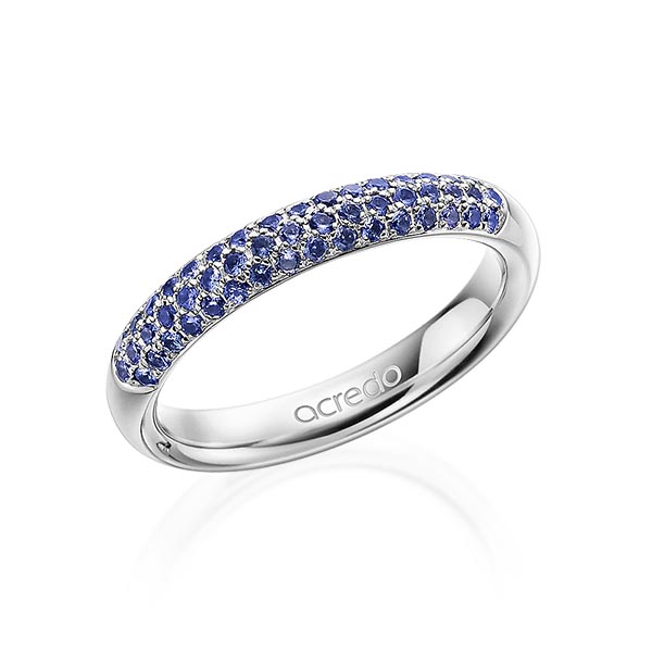 klassischer Trauring/Ehering in River Platin 950 mit zus. 0,392 ct. Brillant Saphir Blau (A 10) von acredo - A-1912-1