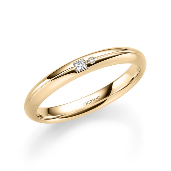 klassischer Trauring/Ehering in Roségold 375 mit zus. 0,035 ct. Prinzess-Diamant & Brillant tw, vs tw, si von acredo - A-2341-8