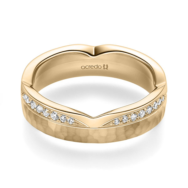 klassischer Trauring/Ehering in Roségold 585 , gehämmert Struktur mit zus. 0,128 ct. Brillant tw, si von acredo