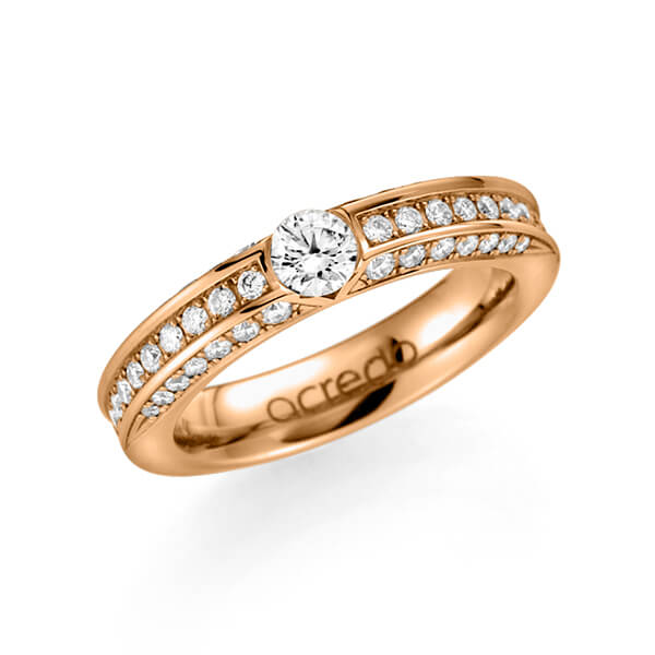 klassischer Trauring/Ehering in Roségold 585 mit 0,3 ct. + zus. 0,902 ct. Brillant tw, si von acredo