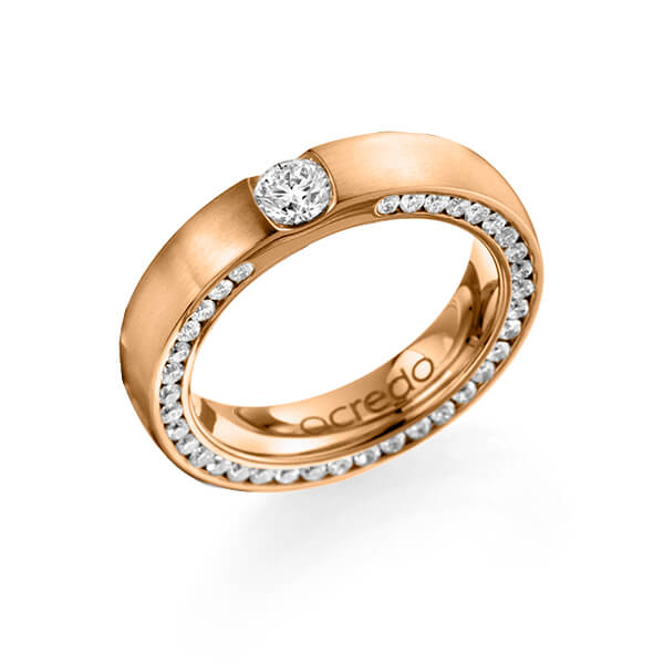 klassischer Trauring/Ehering in Roségold 585 mit 0,3 ct. + zus. 1,08 ct. Brillant tw, si von acredo