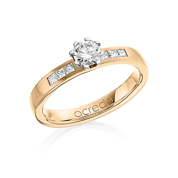 klassischer Trauring/Ehering in Roségold 585 mit 0,4 ct. + zus. 0,18 ct. Prinzess-Diamant & Brillant tw, si tw, vs von acredo