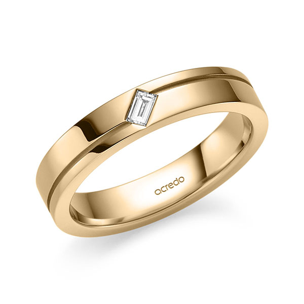 klassischer Trauring/Ehering in Roségold 585 mit zus. 0,08 ct. Baguette-Diamant tw, vs von acredo