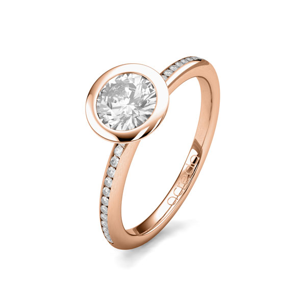 klassischer Trauring/Ehering in Rotgold 585 mit 0,7 ct. + zus. 0,13 ct. Brillant tw, si von acredo