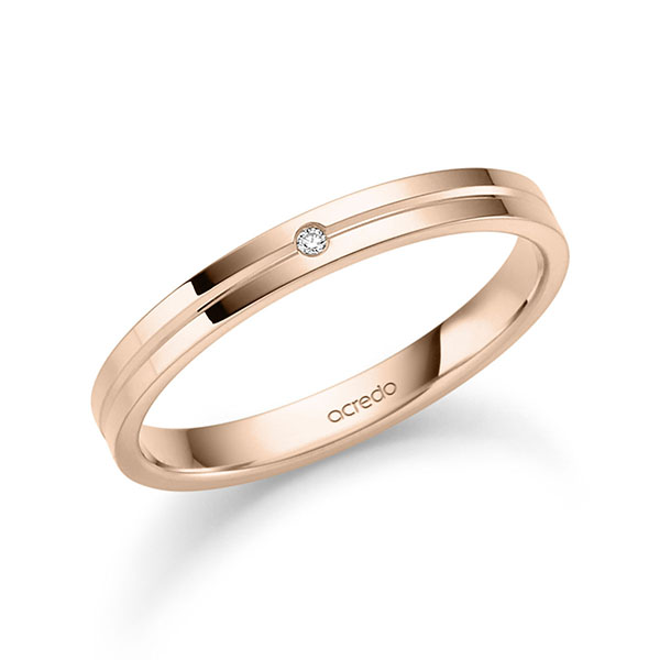 klassischer Trauring/Ehering in Rotgold 585 mit zus. 0,008 ct. Brillant tw, si von acredo