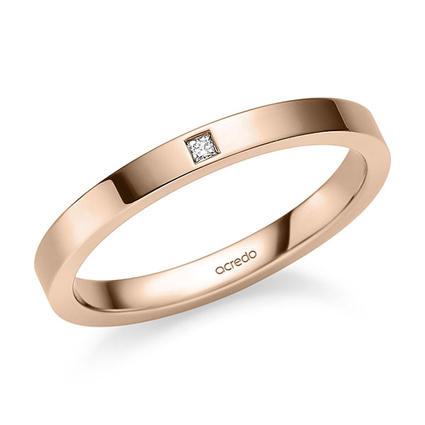 klassischer Trauring/Ehering in Rotgold 585 mit zus. 0,02 ct. Prinzess-Diamant tw, vs von acredo