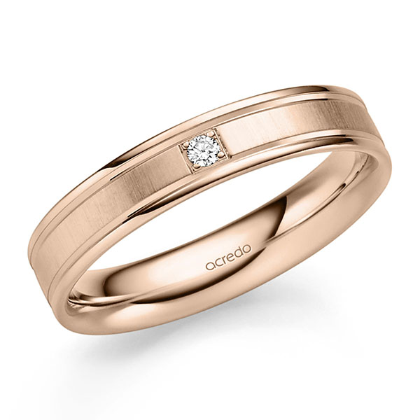 klassischer Trauring/Ehering in Rotgold 585 mit zus. 0,03 ct. Brillant tw, si von acredo