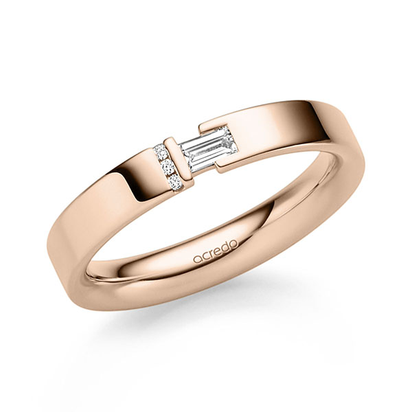 klassischer Trauring/Ehering in Rotgold 585 mit zus. 0,115 ct. Brillant & Baguette-Diamant tw, si tw, vs von acredo