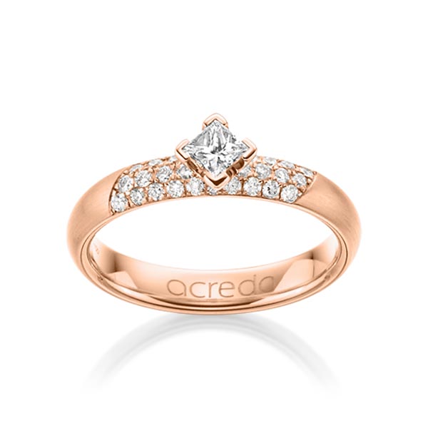 klassischer Trauring/Ehering in Rotgold 585 mit zus. 0,52 ct. Brillant & Prinzess-Diamant tw, si von acredo