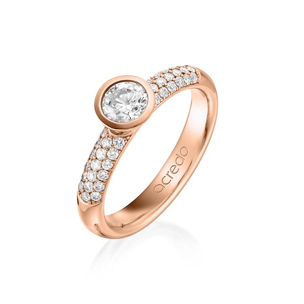 klassischer Trauring/Ehering in Rotgold 750 mit zus. 0,61 ct. Brillant tw, vs tw, si von acredo