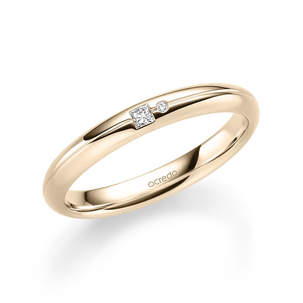 klassischer Trauring/Ehering in Signature Gold 375 mit zus. 0,035 ct. Prinzess-Diamant & Brillant tw, vs tw, si von acredo - A-2341-9