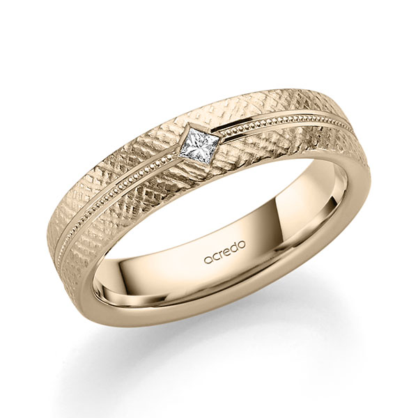 klassischer Trauring/Ehering in Signature Gold 585 mit zus. 0,05 ct. Prinzess-Diamant tw, vs von acredo
