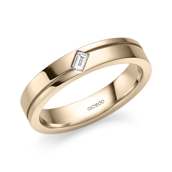 klassischer Trauring/Ehering in Signature Gold 585 mit zus. 0,08 ct. Baguette-Diamant tw, vs von acredo