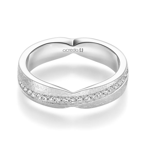 klassischer Trauring/Ehering in Weissgold 585 crushed Struktur mit zus. 0,184 ct. Brillant tw, si von acredo - A-2357-7