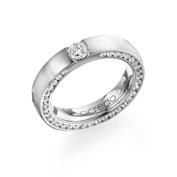 klassischer Trauring/Ehering in Weißgold 585 mit 0,3 ct. + zus. 1,08 ct. Brillant tw, si von acredo