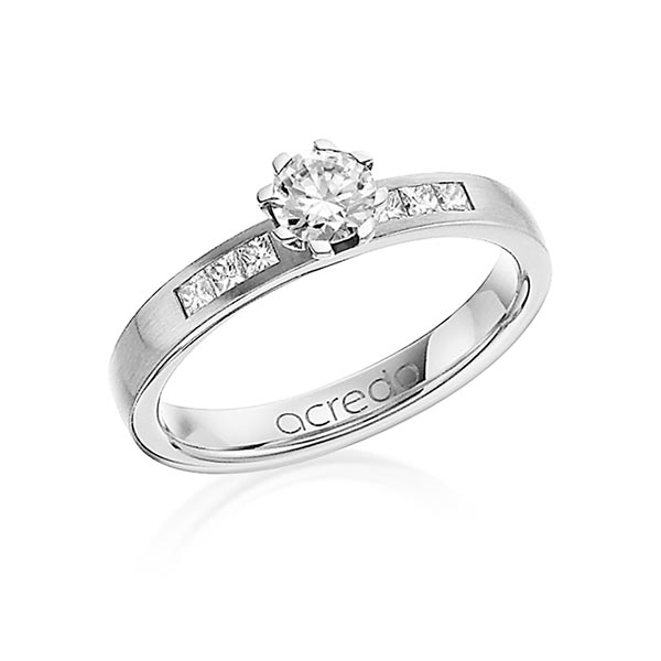 klassischer Trauring/Ehering in Weißgold 585 mit 0,4 ct. + zus. 0,18 ct. Brillant & Prinzess-Diamant tw, vs tw, si von acredo