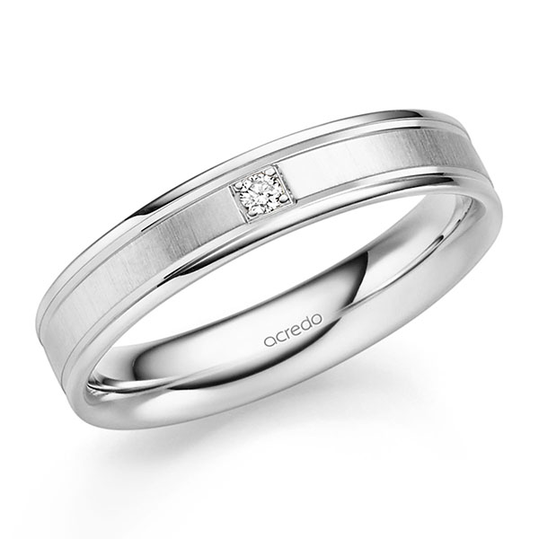 klassischer Trauring/Ehering in Weißgold 585 mit zus. 0,03 ct. Brillant tw, si von acredo
