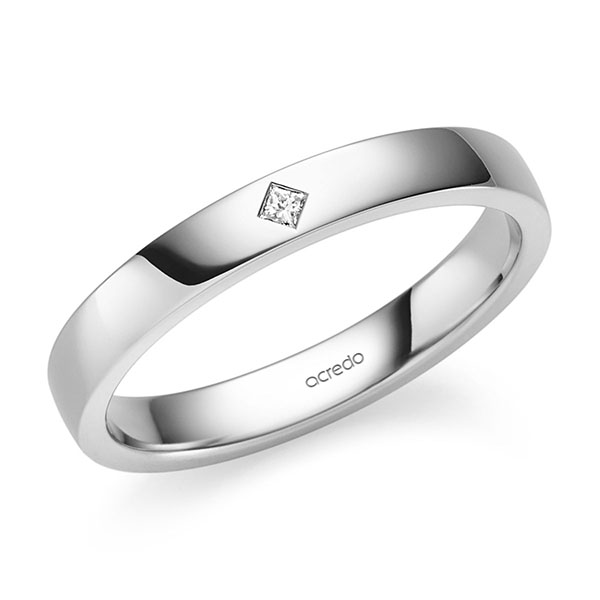 klassischer Trauring/Ehering in Weißgold 585 mit zus. 0,03 ct. Prinzess-Diamant tw, vs von acredo - S-1369-1 klassischer Trauring/Ehering in Weißgold 585 mit zus. 0,03 ct. Prinzess-Diamant tw, vs von acredo - S-1369-1