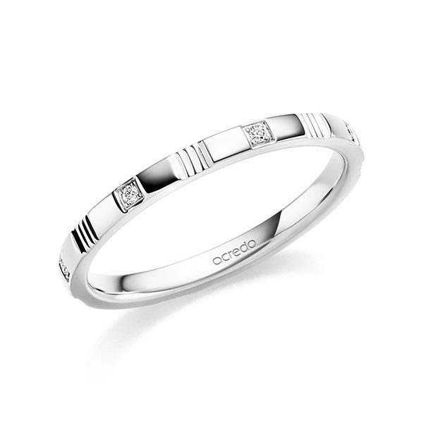 klassischer Trauring/Ehering in Weißgold 585 mit zus. 0,048 ct. Brillant tw, si von acredo - S-1407-6