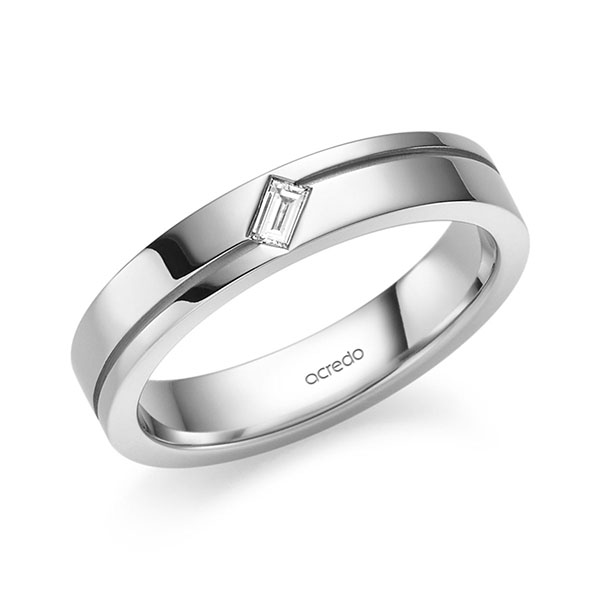 klassischer Trauring/Ehering in Weißgold 585 mit zus. 0,08 ct. Baguette-Diamant tw, vs von acredo