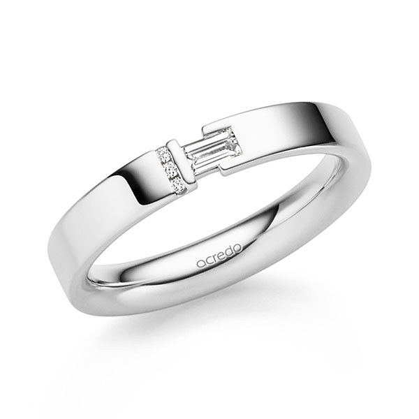 klassischer Trauring/Ehering in Weißgold 585 mit zus. 0,115 ct. Brillant & Baguette-Diamant tw, si tw, vs von acredo