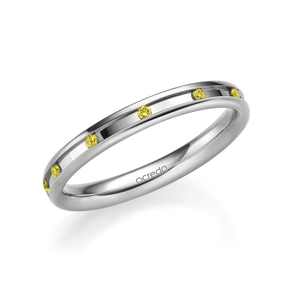 klassischer Trauring/Ehering in Weissgold 585 mit zus. 0,11 ct. Brillant gelb von acredo