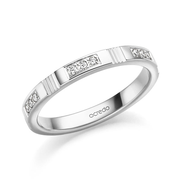klassischer Trauring/Ehering in Weißgold 585 mit zus. 0,18 ct. Brillant tw, vs von acredo