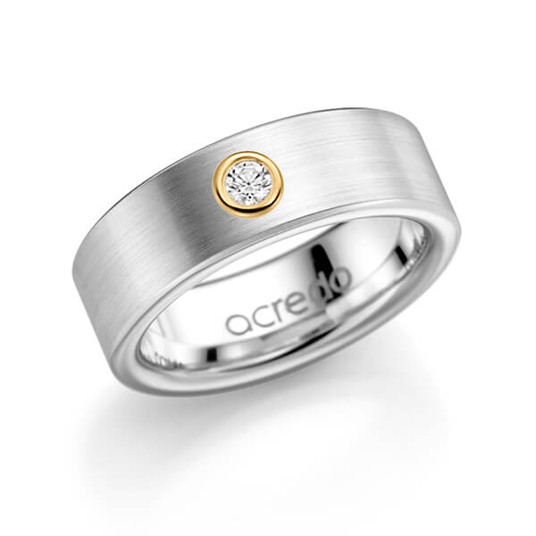 klassischer Trauring/Ehering in Weißgold 585 mit zus. 0,1 ct. Brillant tw, si von acredo