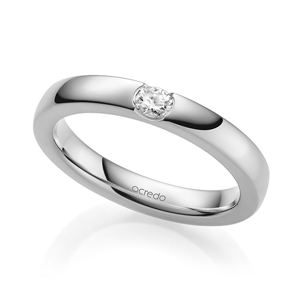 klassischer Trauring/Ehering in Weissgold 585 mit zus. 0,1 ct. tw, vs von acredo