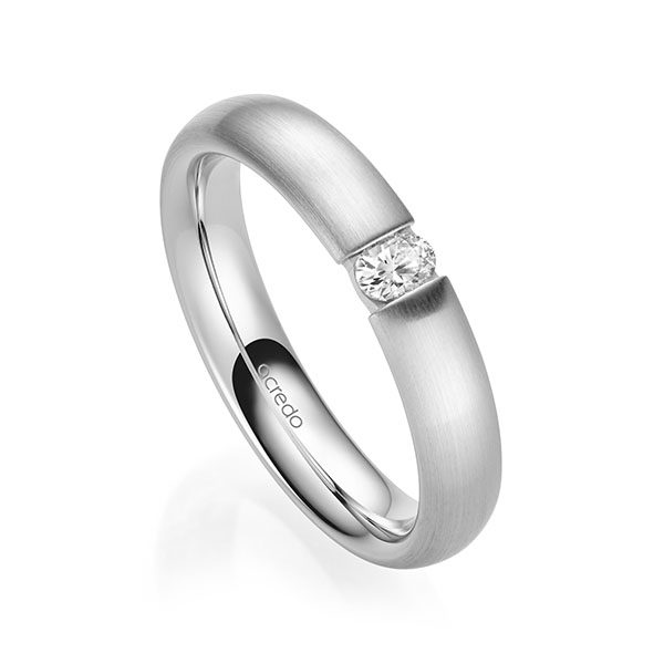 klassischer Trauring/Ehering in Weissgold 585 mit zus. 0,1 ct. tw, vs von acredo