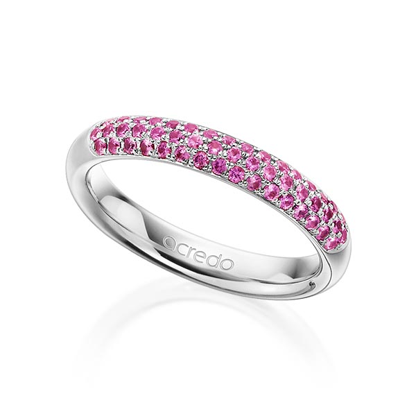 klassischer Trauring/Ehering in Weißgold 585 mit zus. 0,392 ct. Brillant Saphir Hellpink (A 6) von acredo