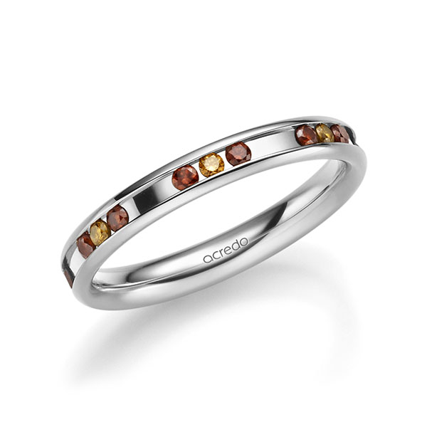 klassischer Trauring/Ehering in Weissgold 585 mit zus. 0,42 ct. Brillant cognac Red Cherry von acredo