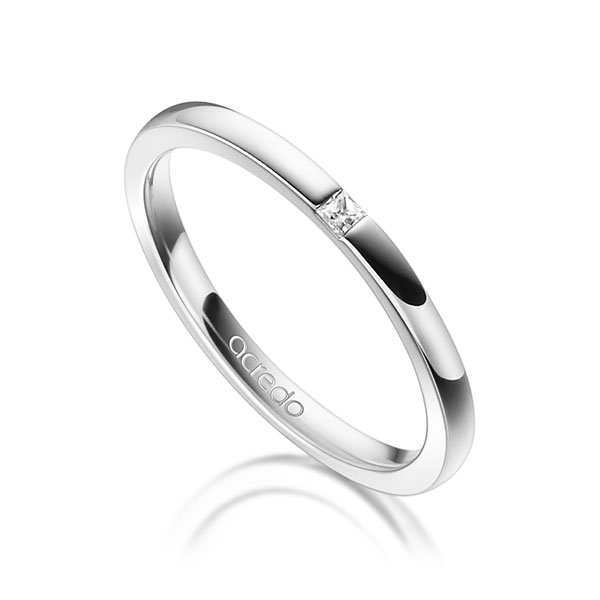 klassischer Trauring/Ehering in Weissgold 750 mit zus. 0,03 ct. Prinzess-Diamant tw, si von acredo