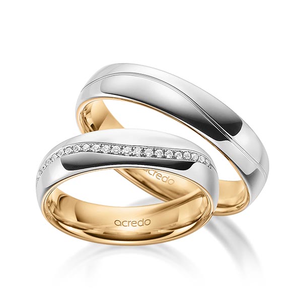 Paar bicolor Memoire-Trauringe/Eheringe in außen Graugold 585 , innen Roségold 585 halbausgefasst mit zus. 0,135 ct. Brillant tw, si von acredo - A-1700-2